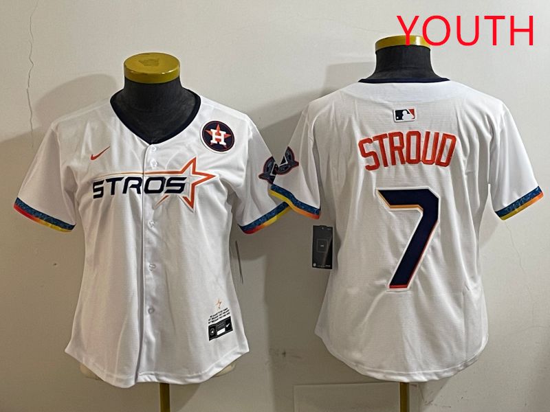 Youth Houston Astros 7 Stroud White Fourth generation Joint Name Nike 2025 MLB Jersey style 10